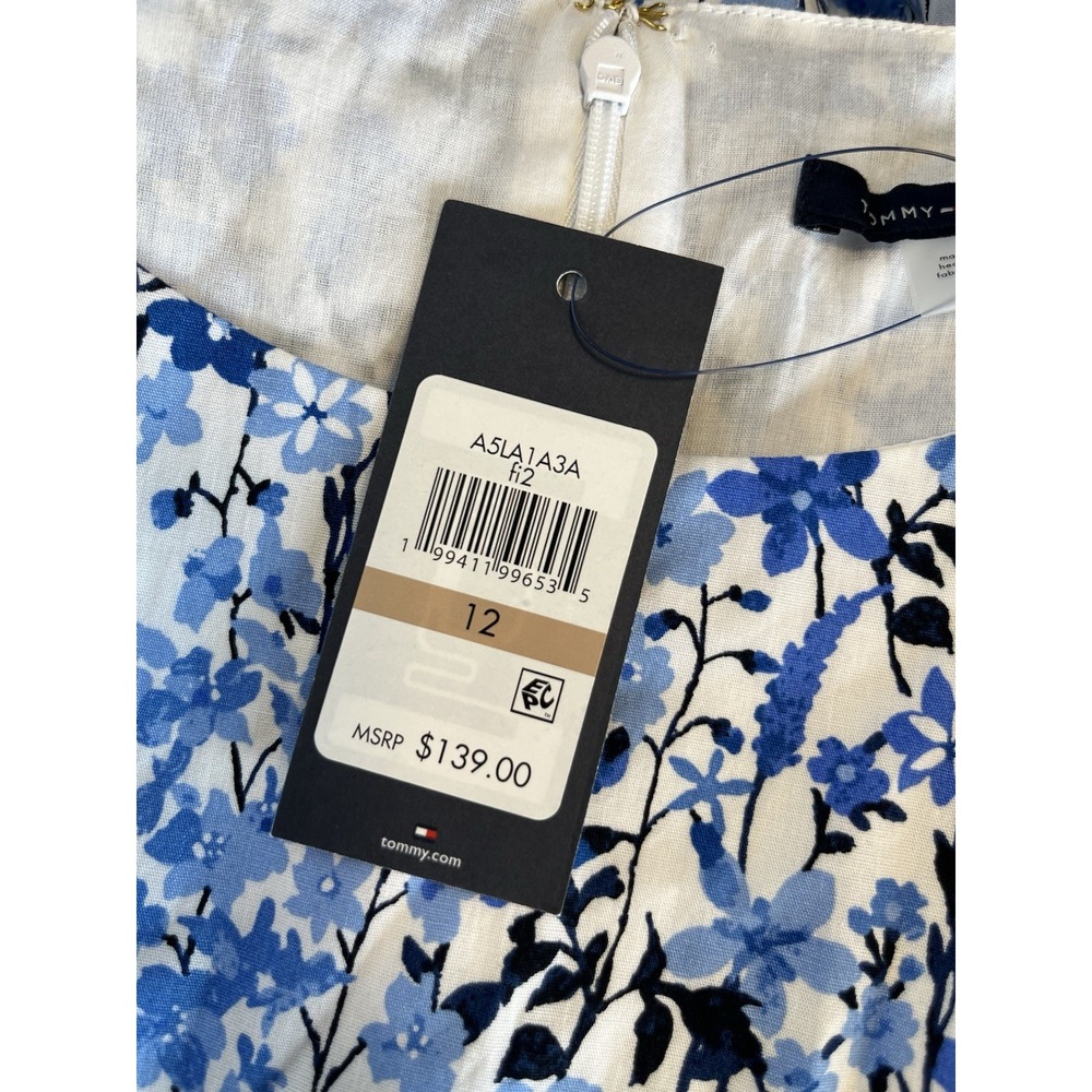 NWT $139 TOMMY HILFIGER Sz 12 Dress Blue Floral Fit & Flare Tie Belt Sleeveless - Picture 9 of 12